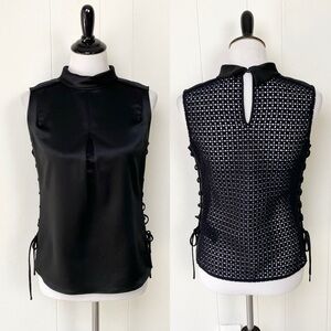 Karen Millen Black High Neck Corset Lace Up Sides‎ Lace Back Sleevless Top US 4
